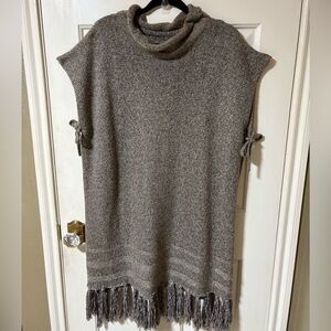 Cozy Marled Knit Turtleneck Poncho Sweater One size